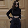 Black Boho Turtleneck Cropped Sweater