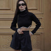 Black Boho Turtleneck Cropped Sweater