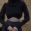 Black Boho Turtleneck Cropped Sweater