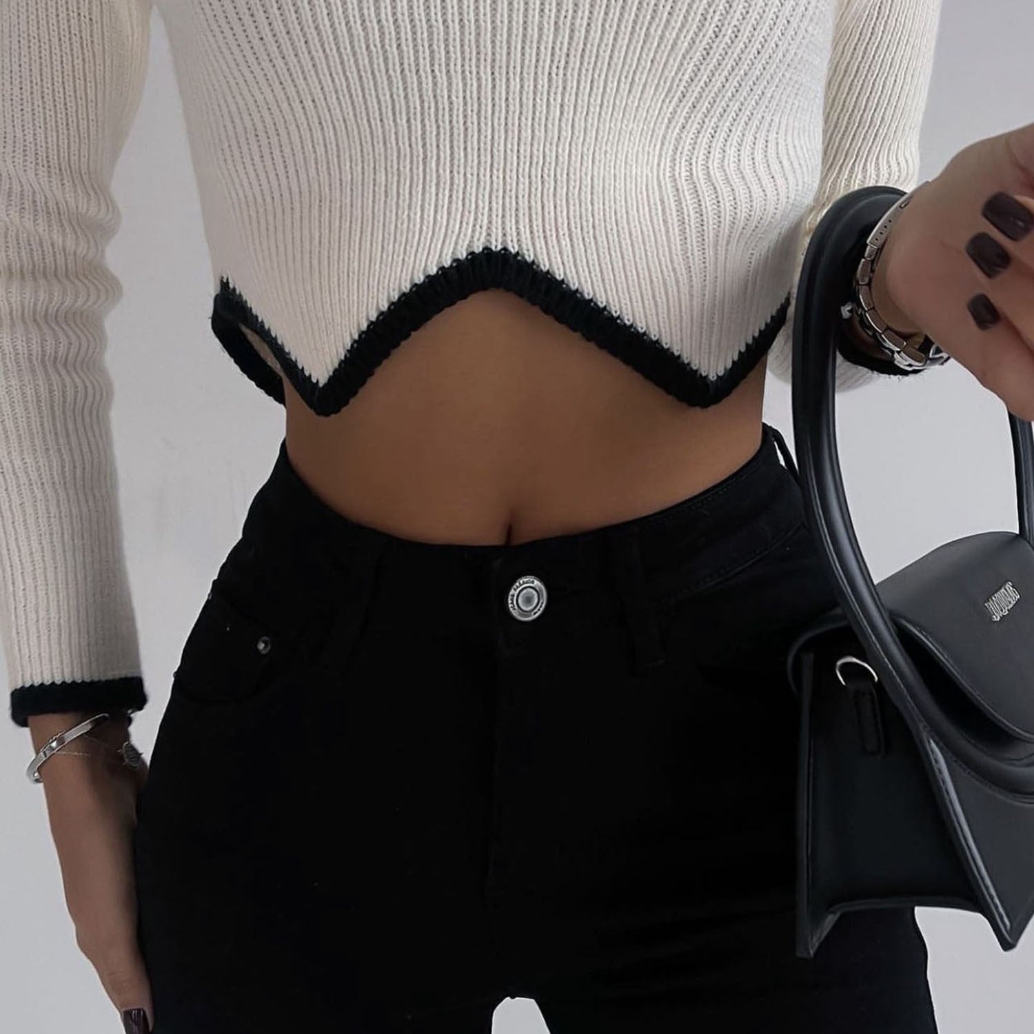 White Boho Turtleneck Cropped Sweater