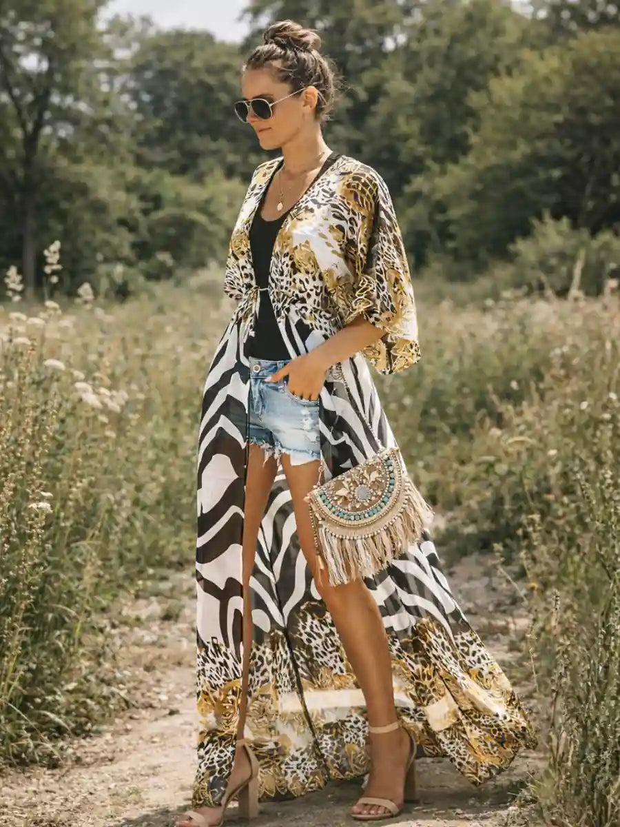 Animal Print Kimono Cover Up