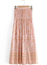 Apricot Boho long Skirt with smocked waist, floral pattern with slit