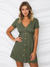 Button through Boho Mini Dress in Khaki Green