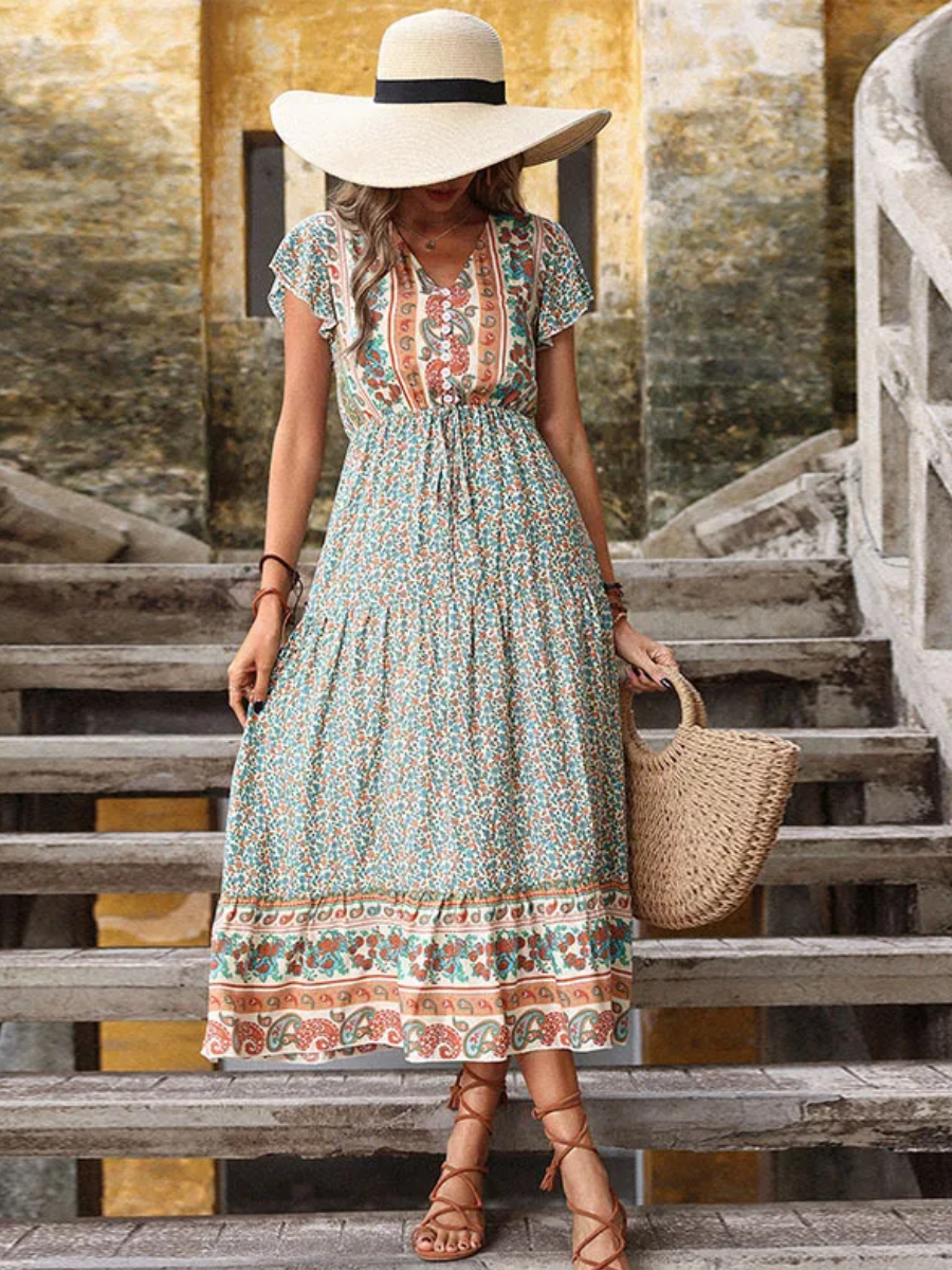 Green Boho Dress Maxi