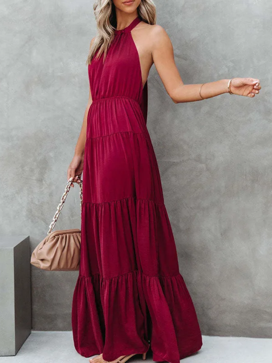 Boho Long Dress in Burgundy