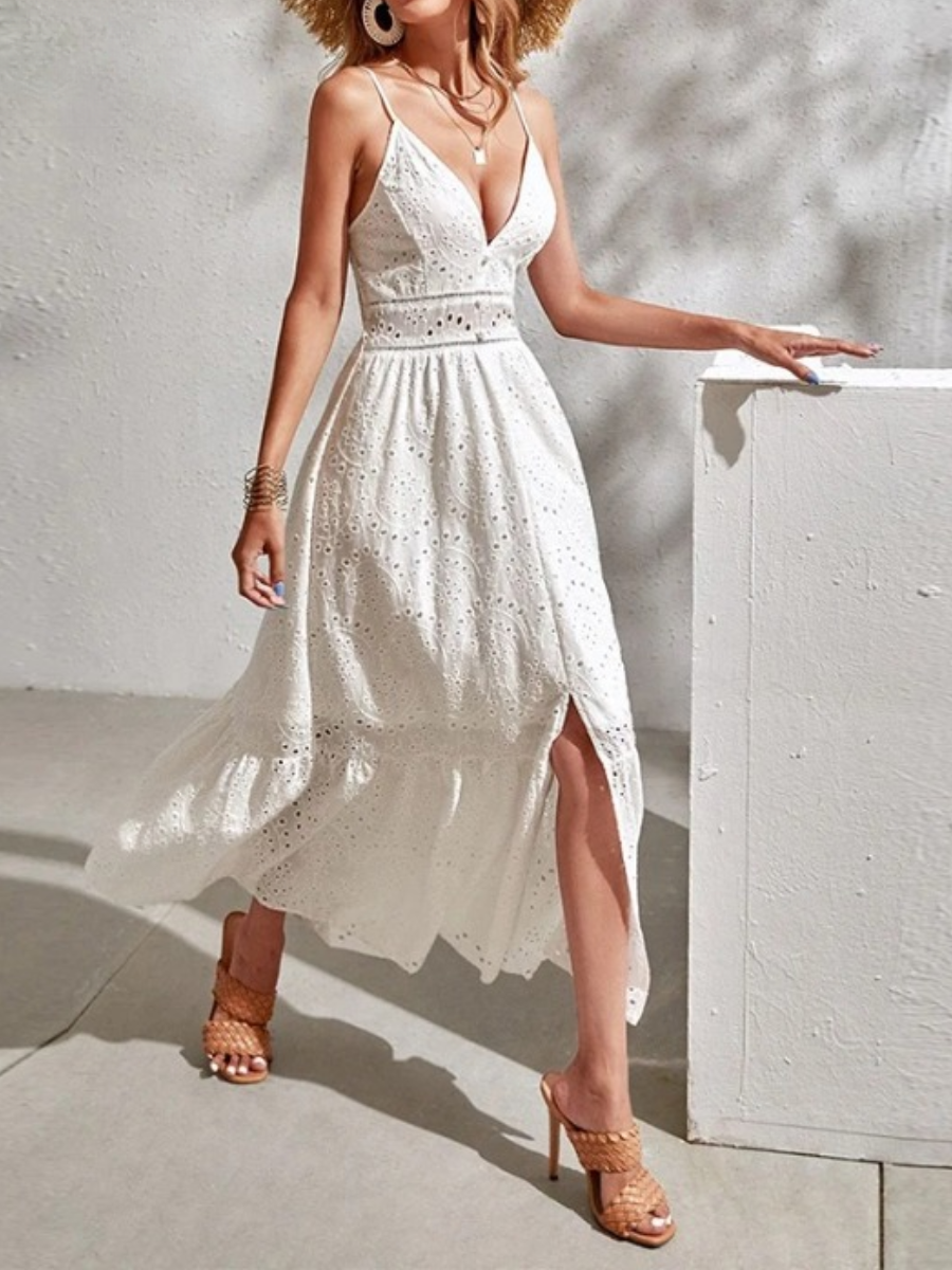 Boho White Dress Midi