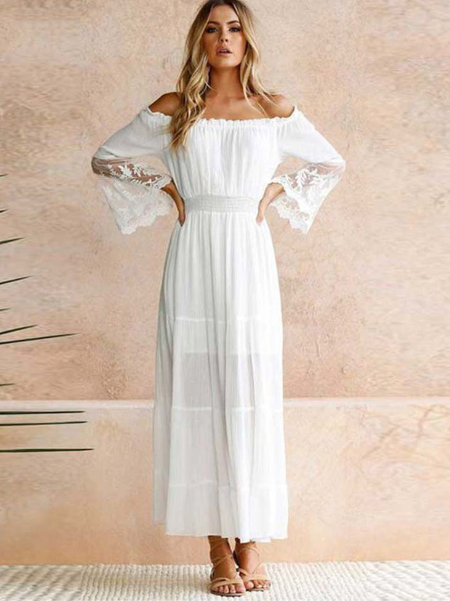 Bohemian Midi Dress in White