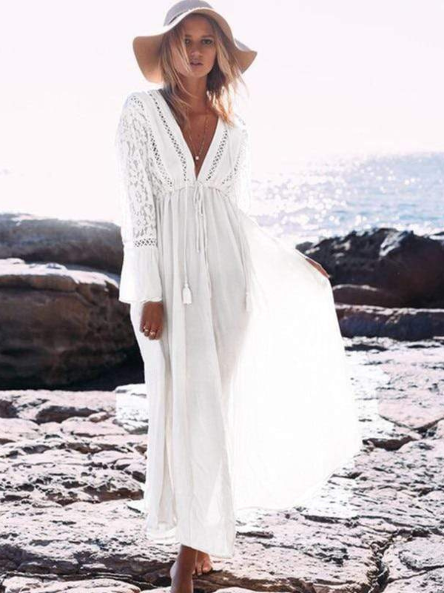 Long Bohemian / Hippie White Dress