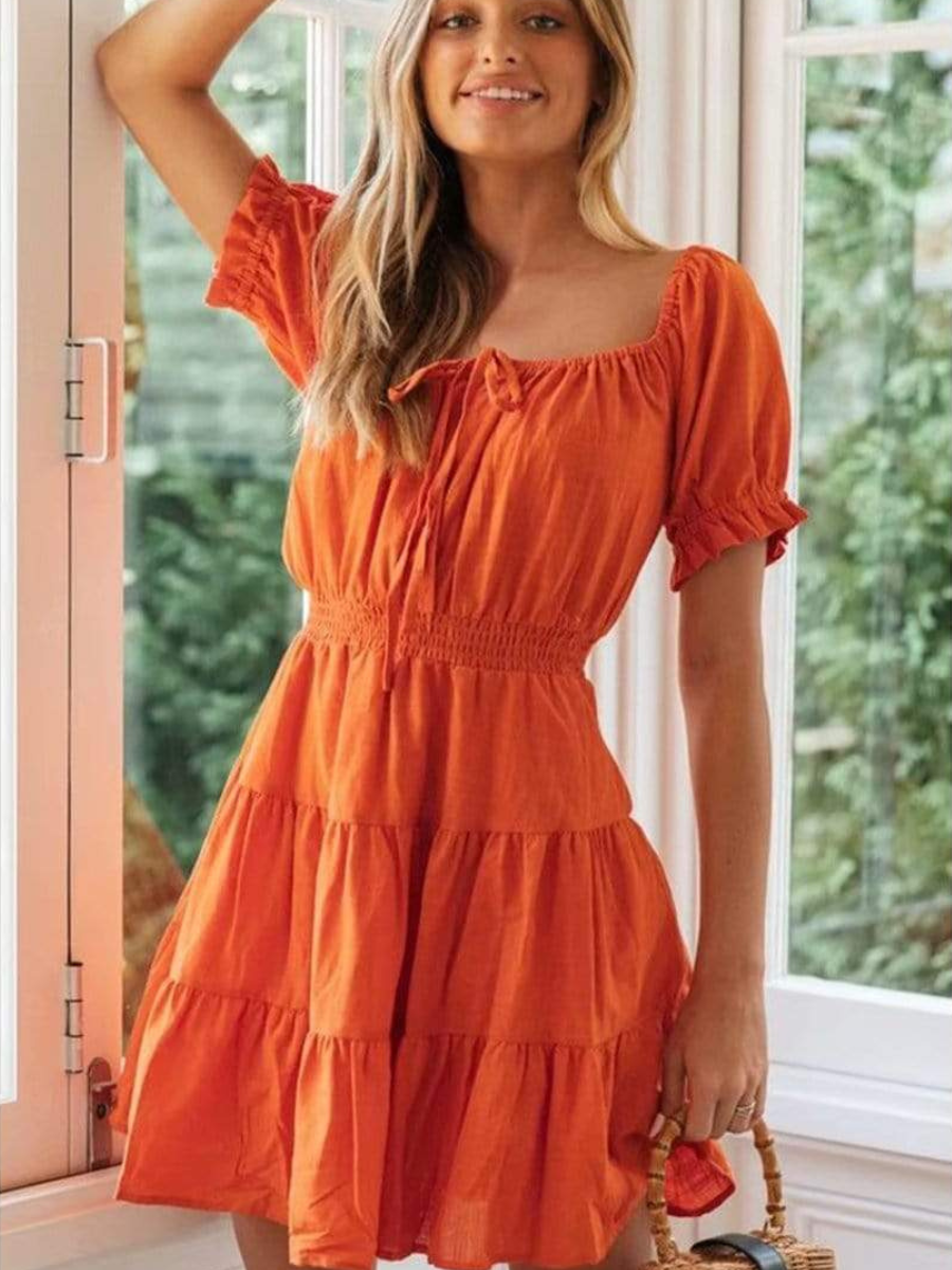 Boho Mini Orange Ruffle Dress