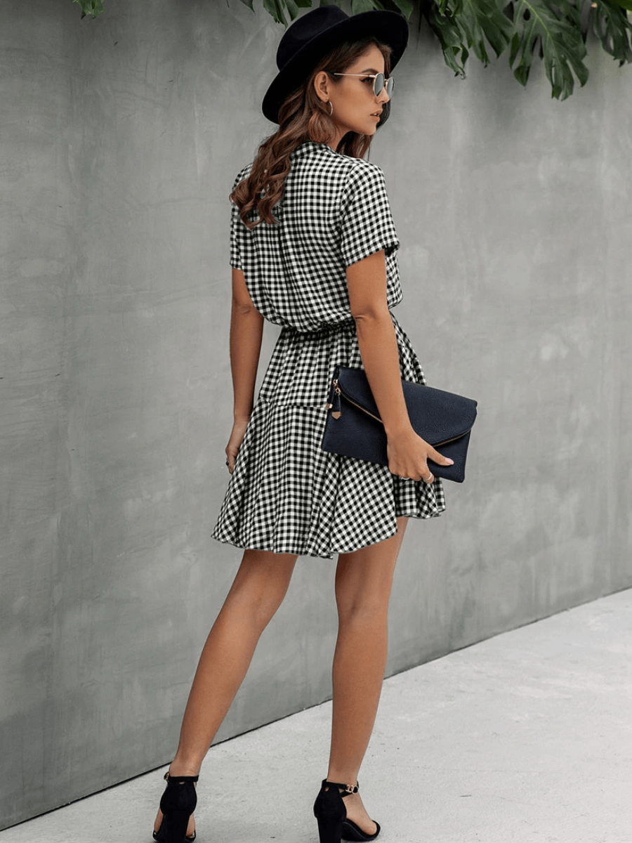 BOHO Gingham Mini Dress in Black/White