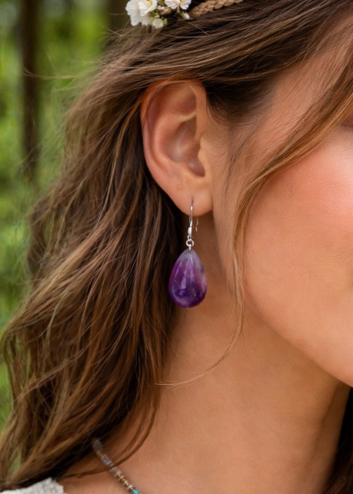 Boho Teardrop Earrings - Purple Amethyst
