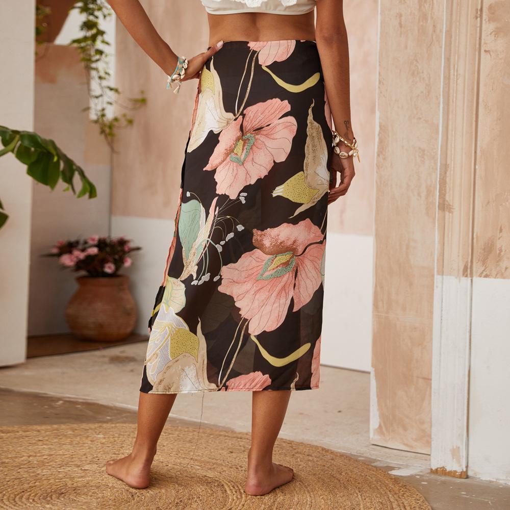 Beach Boho Skirt with Flowers Printed