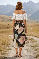 Beach Boho Skirt with Flowers Printed