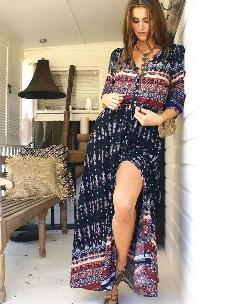 Beach Maxi Dress With Sleeves