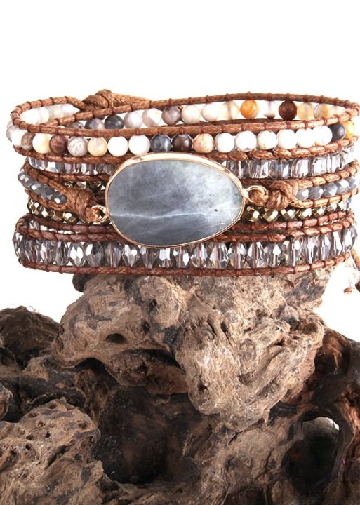 Beaded Leather Wrap Bracelet