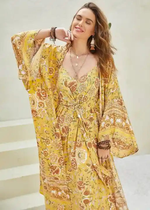 Beautiful Boho kimono Yellow Floral