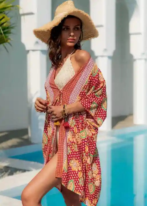 Beautiful Red Boho Kimono Floral