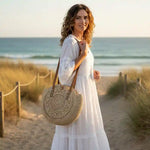 Beige Boho Straw Tote Bag