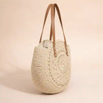 Beige Boho Straw Tote Bag