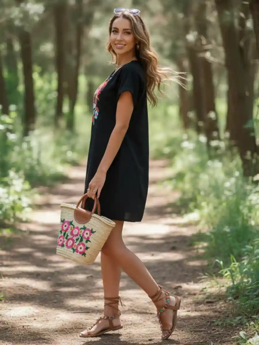 Black Bohemian Chic Mini Dress