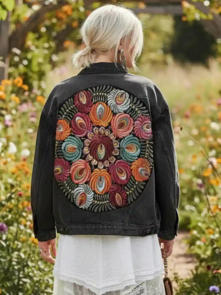 Black Boho Denim Jacket