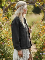 Black Boho Denim Jacket
