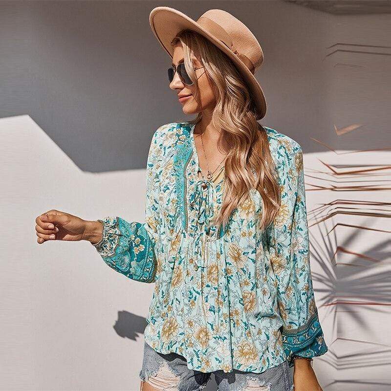 Blue Boho Blouse