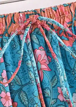 Blue Boho Chic Long Skirt with colorful floral pattern