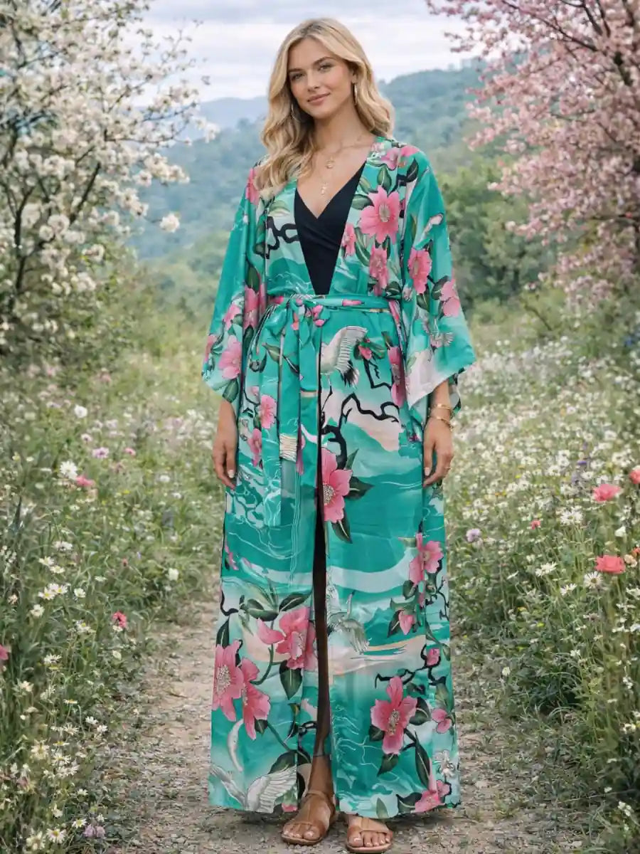 Blue Boho Kimono Cover-Up