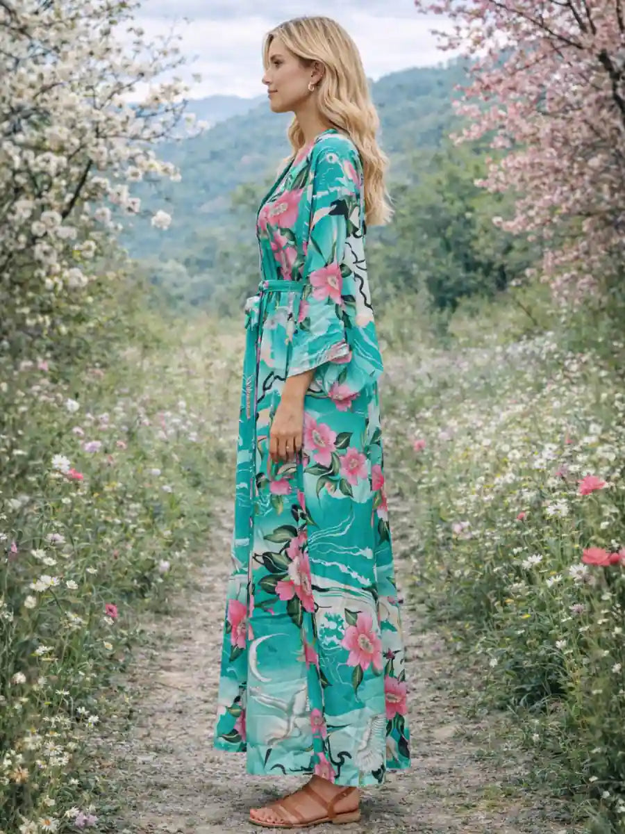 Blue Boho Kimono Cover-Up