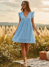 Blue Boho Mini Dress with embroideries