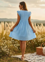 Blue Boho Mini Dress with embroideries