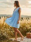 Blue Boho Mini Dress with embroideries