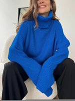 Blue Boho Oversize Turtleneck Sweater