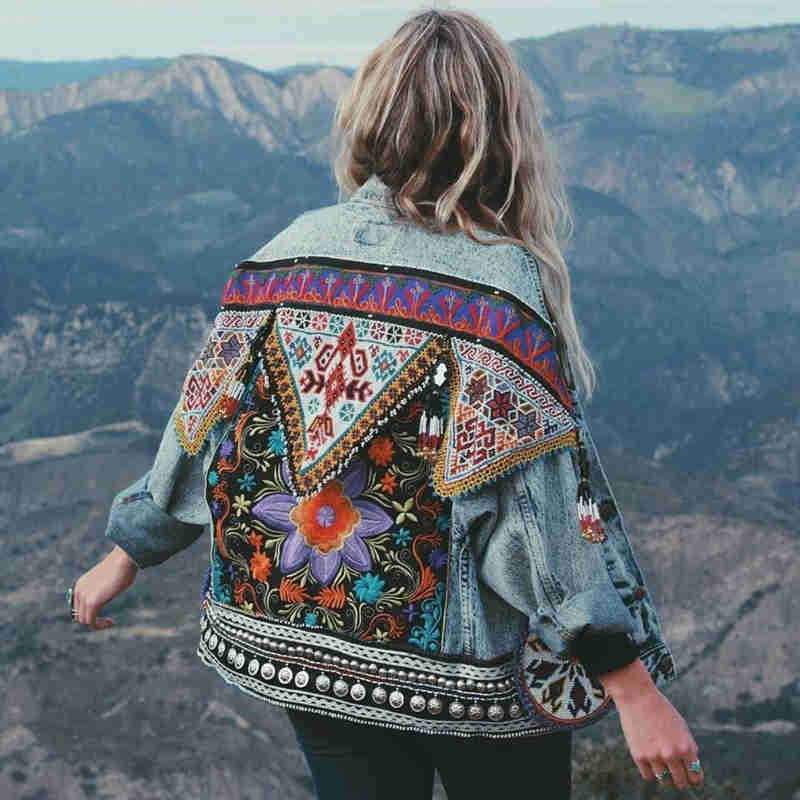 Boho Jacket Denim Aztec Pattern