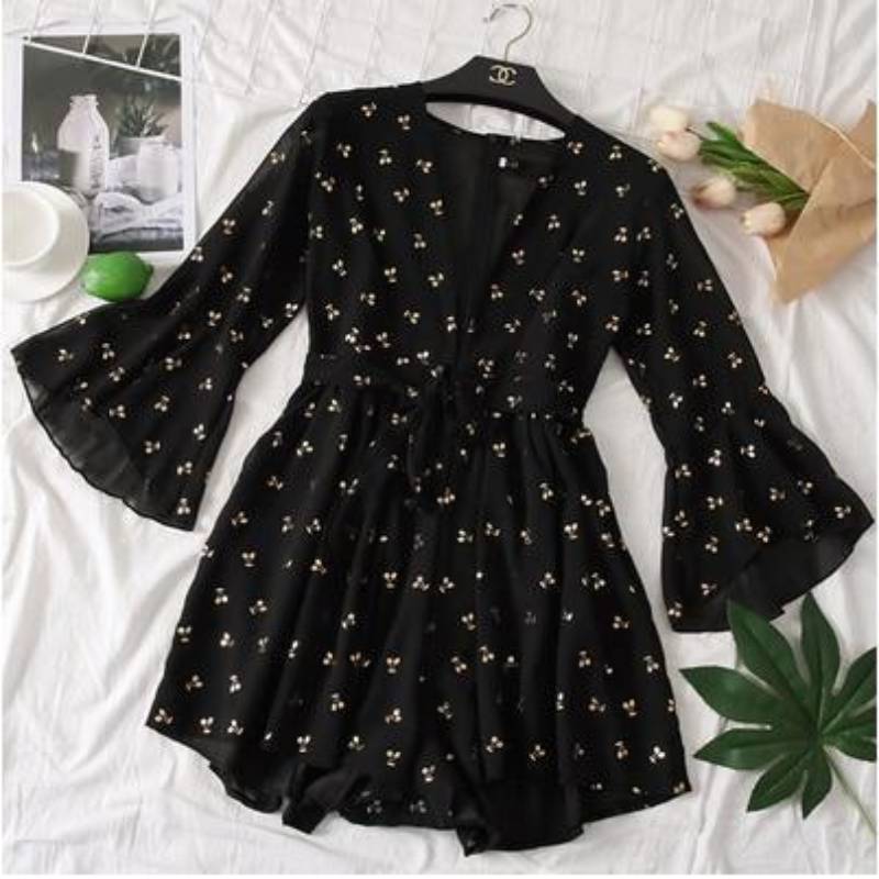 Boho Romper Short Suit Vintage Cherry