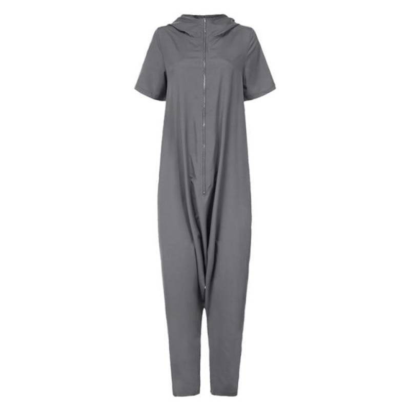 Boho Romper Vintage Short Sleeve with Hood