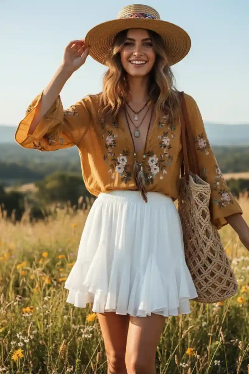Bohemian Flared Mini Skirt