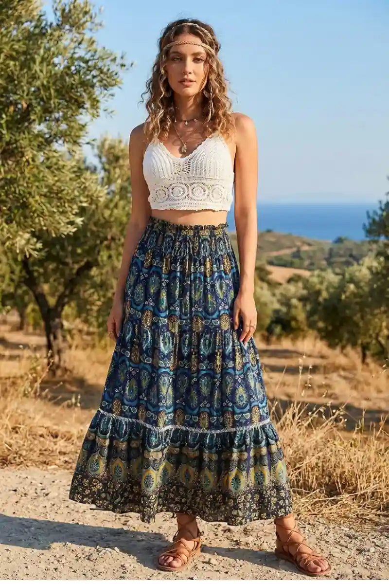 Bohemian Floral Print Maxi Skirt