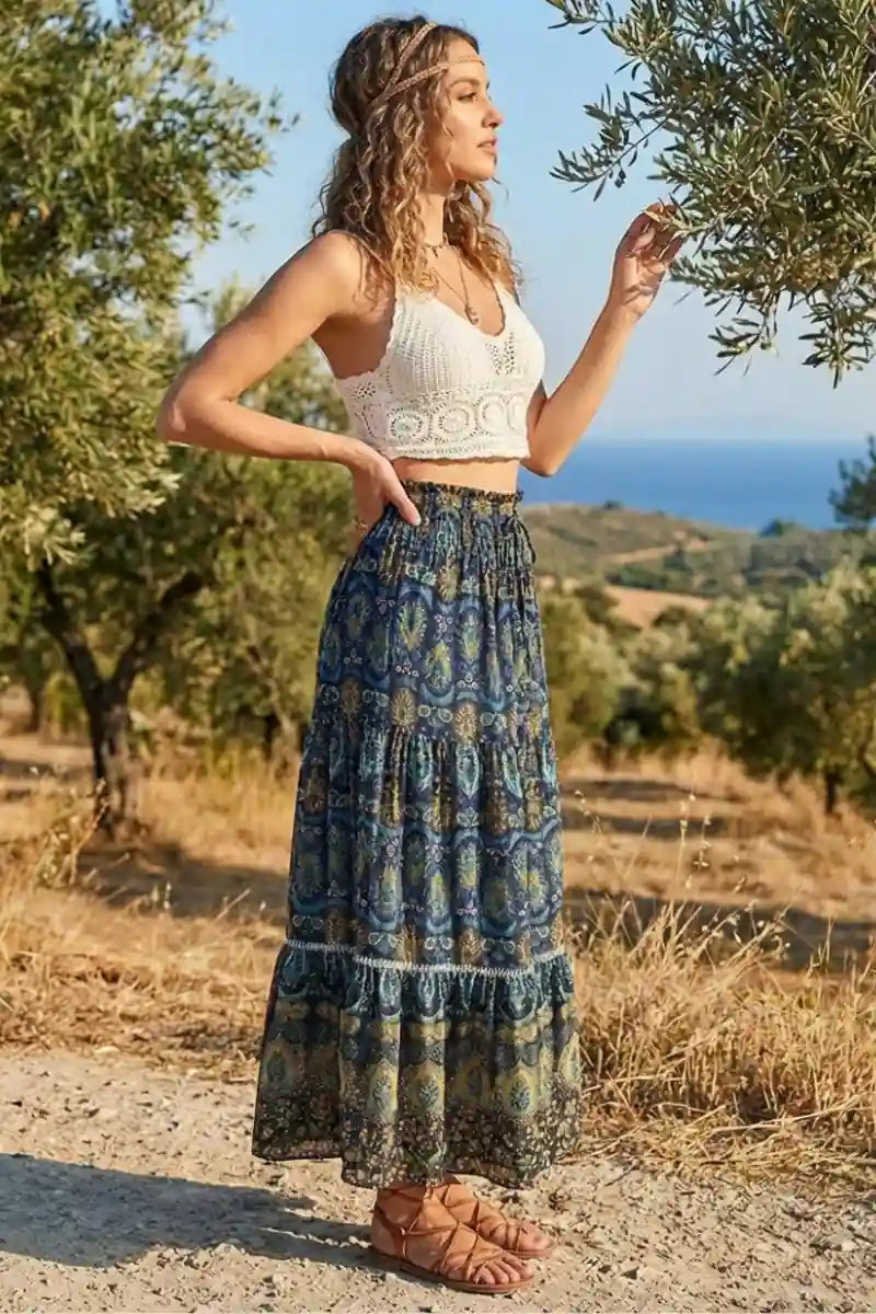 Bohemian Floral Print Maxi Skirt
