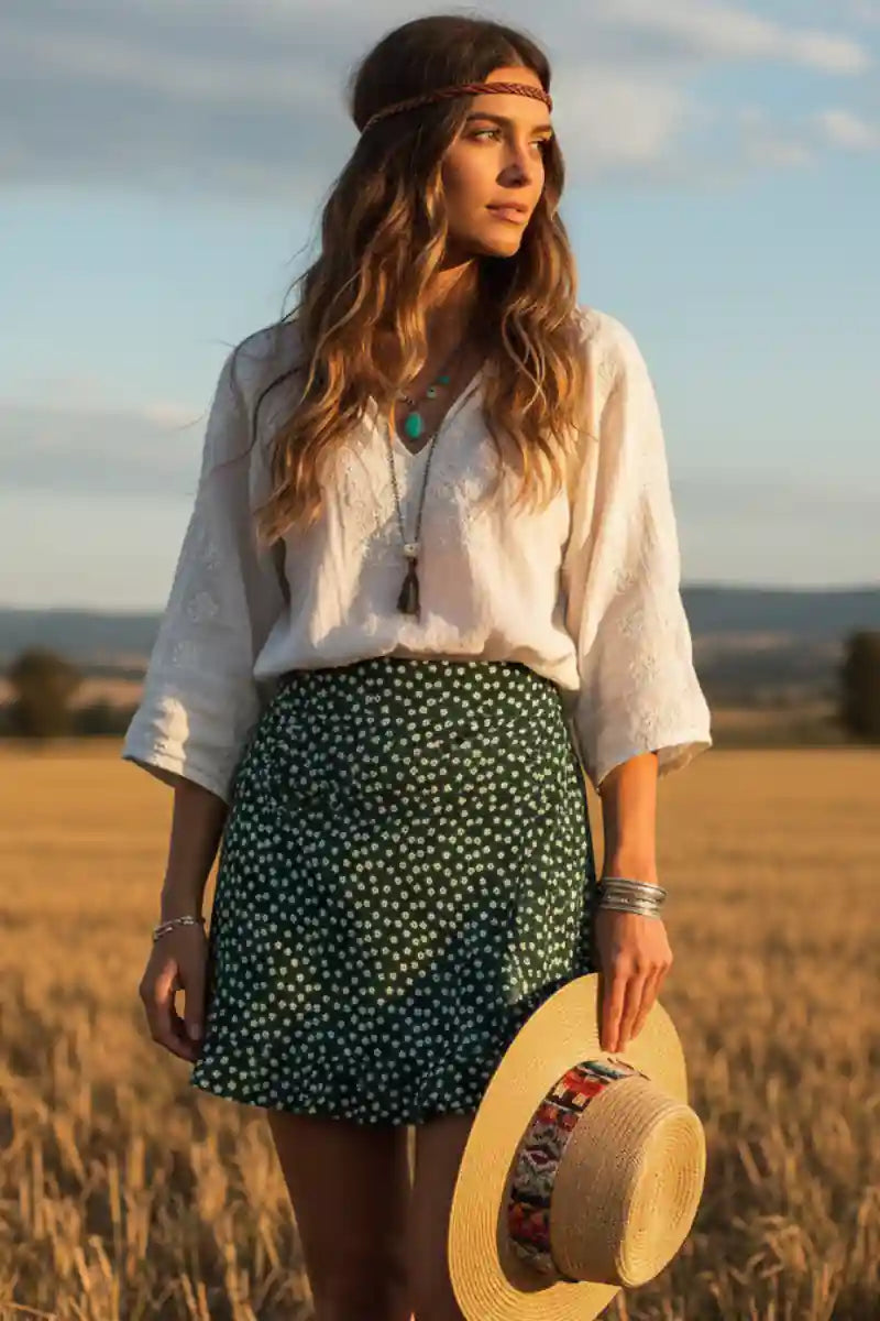 Bohemian High Waisted Floral Mini Skirt