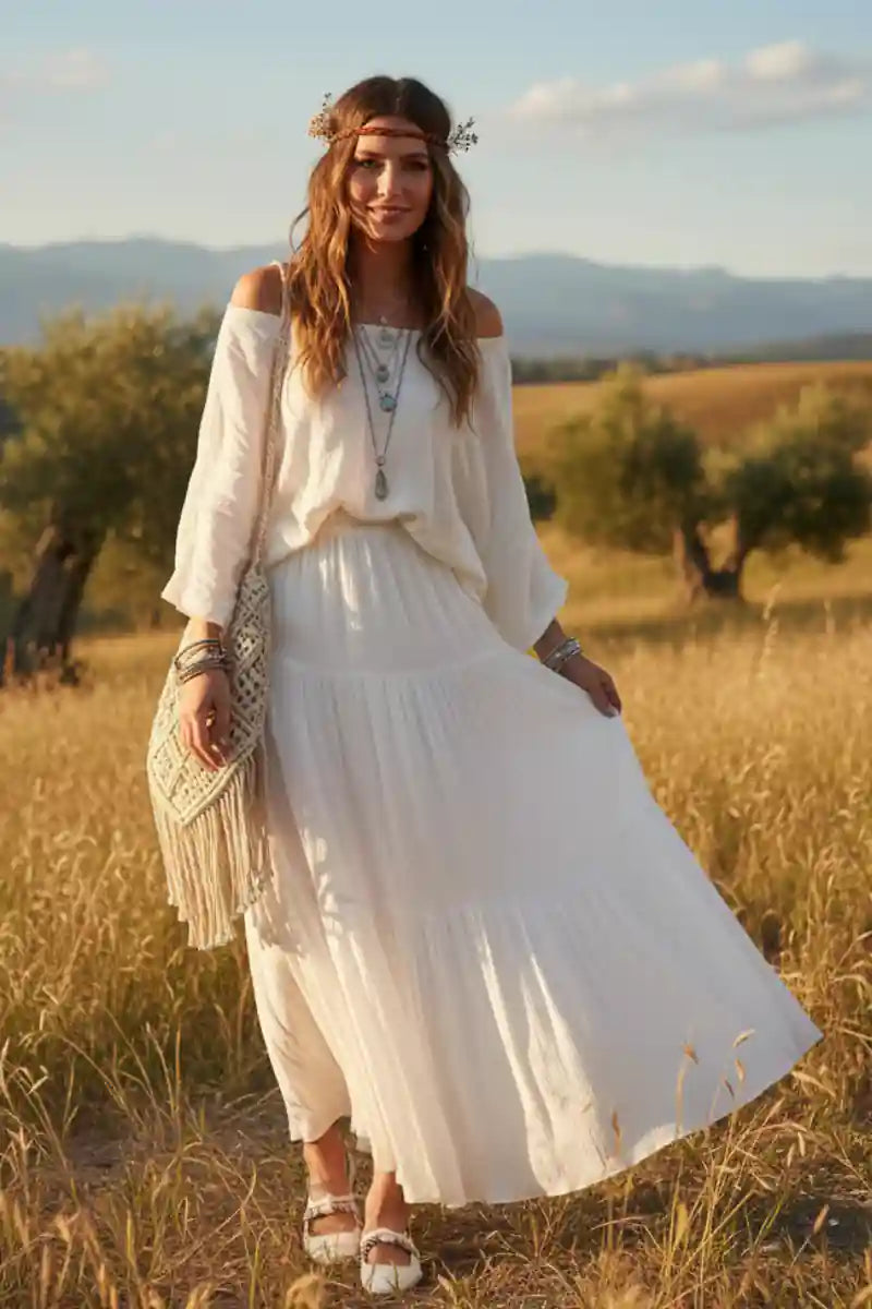 Bohemian Long Skirt in White