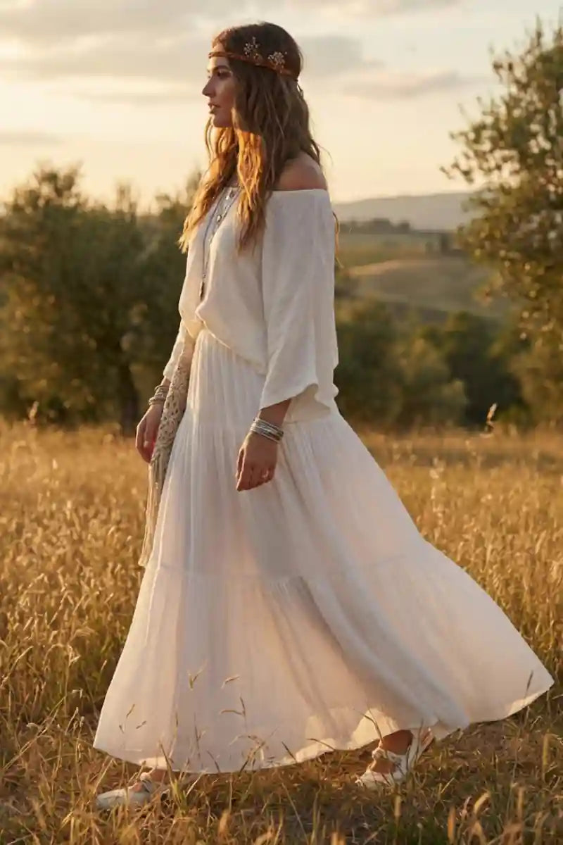 Bohemian Long Skirt in White