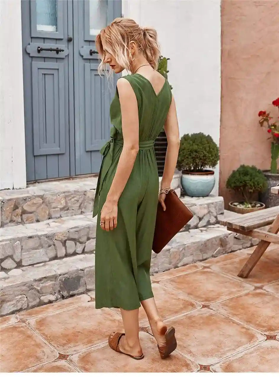 Bohemian Mid-Length Jumpsuit in Army Green