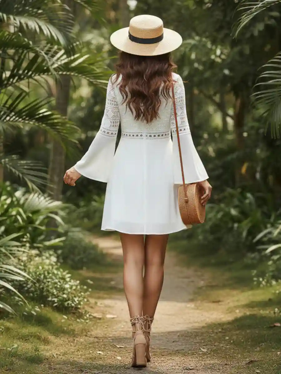 Bohemian Mini Dress in White