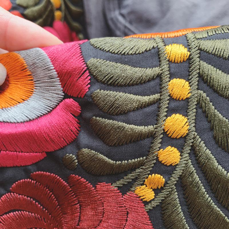 Oversized Boho denim jacket with colorful embroidery on the back