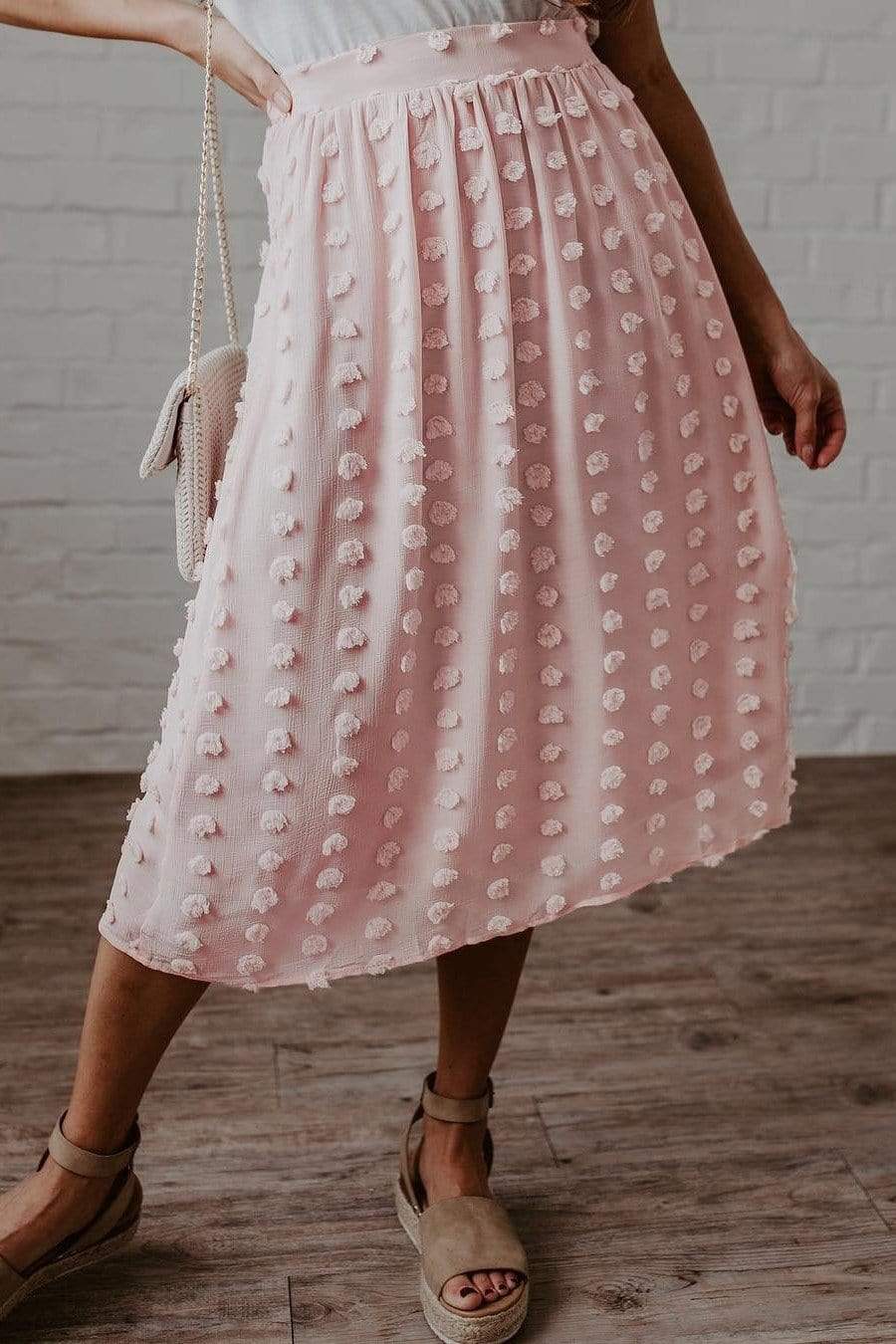 Boho Airy Midi Skirt with Polka dots embroidered