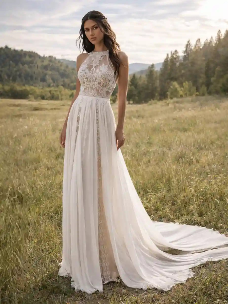 Boho Backless Wedding Dress - White / S Boho Backless Wedding Dress - White / S