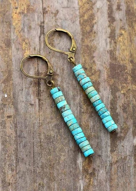 Boho Beaded Dangle Earrings - Natural Stone