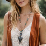 Boho Beaded Necklace - Heart Pendant Natural Stone